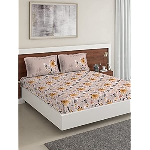 ddecor - thrush 100 cotton double bedsheet with 2 pillow covers brown