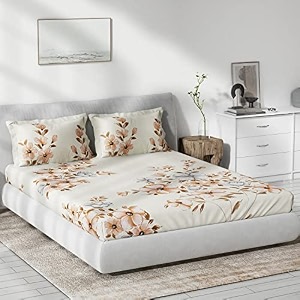 ddecor - viviana 100 cotton double bedsheet with 2 pillow covers beige