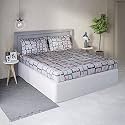 DDECOR - Window Pane 100% Cotton Double Bedsheet with 2 Pillow Covers, Gray