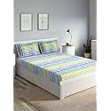 DDECOR - Wisteria 100% Cotton Double Bedsheet with 2 Pillow Covers, Blue