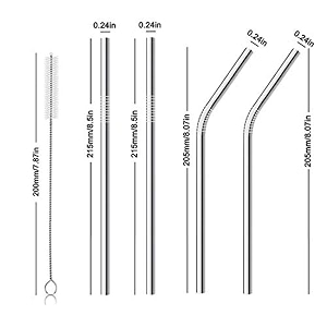 ddecora reusable bpa-free metal thick long dishwasher safe stainless steel drinking straws 85 inches 4 straight  1 brush