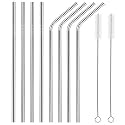 DDecora Reusable BPA-Free Metal, Thick, Long, Dishwasher Safe Stainless Steel Drinking Straws, 8.5 Inches (4 Bent + 4 Straight +2 Brush)