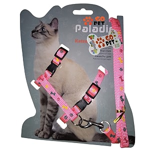 cat harness adjustable harness nylon strap collar with leash cat leash and harness set for cat and small pet walking small cat and pet nylon fancy pattern harness leash pink print