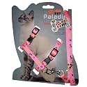 Cat Harness, Adjustable Harness Nylon Strap Collar with Leash, Cat Leash and Harness Set, for Cat and Small Pet Walking Small Cat and Pet Nylon Fancy Pattern Harness Leash (Pink Print)