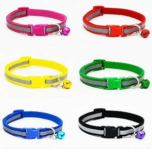 reflective cat collar - for indoor amp outdoor use  solid amp safe  reflective strip  strong breakaway buckle  bell included  adjustable amp durable  for cats colour may vary