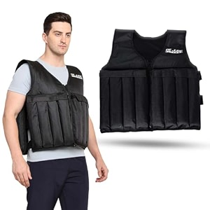 de jure fitness adjustable weighted vest jacket 15kg black for men amp women  workout weight vest for cross-training cardio amp strength  removable sand weights