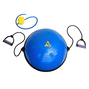 de jure fitness half balance ball for exercise with resistance bands and foot pump inflatable yoga bosu ball for home gym workouts 58 cm