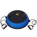 De Jure Fitness 60CM Half Balance Ball | Inflatable Yoga Bosu Ball for Home Gym Workouts | Includes 2 Resistance Bands &amp; Foot Pump | Core Trainer for Strength, Stability &amp; Balance - Anti-Slip Design - Blue &amp; Black