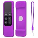 Silicone Tv Remote Cover Compatible with Apple TV 4K / 4th Gen Siri Remote Skin-Friendly Washable Protective Case Sleeve (Purple) [Remote NOT Included]