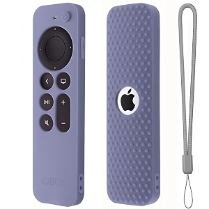 protective full wrap silicone case compatible with new siri apple tv 4k 2nd generation remote skin-friendly shock proof anti-slip washable cover sleeve c-lavender grey