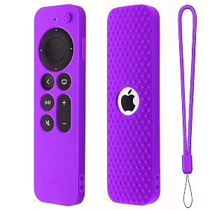 protective full wrap silicone case compatible with new siri apple tv 4k 2nd generation remote skin-friendly shock proof anti-slip washable protective cover sleeve c-purple