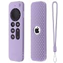 Protective Full Wrap Silicone Case Compatible with New Siri Apple TV 4k 2nd Generation Remote Skin-Friendly Shock Proof Anti-Slip Washable Protective Cover Sleeve (C-Lavender Purple)