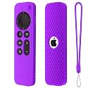 Protective Full Wrap Silicone Case Compatible with New Siri Apple TV 4k 2nd Generation Remote Skin-Friendly Shock Proof Anti-Slip Washable Protective Cover Sleeve (C-Purple)