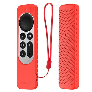 protective silicone case compatible with new siri apple tv 4k 2nd generation remote skin-friendly shock proof anti-slip washable protective cover sleeve red