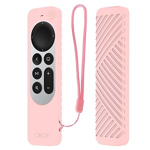 protective silicone case compatible with new siri apple tv 4k 2nd generation remote skin-friendly shock proof anti-slip washable protective cover sleeve pink
