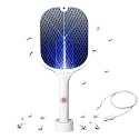 Mosquito Killer Racket Rechargeable Handheld Electric Fly Swatter Insect Killer Racket Bat with UV Light Lamp Racket USB Charging Base, Electric Insect Killer (White)