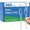 Dealusy 360 Count Extra Heavy Duty Clear Plastic Forks and Spoons