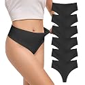 DEANGELMON Seamless G-string Thongs for Women - No Show Thong Underwear High Waist Stretch Panties Workout F-6 Pack X-Small