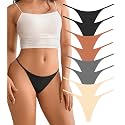 DEANGELMON Seamless G-string Thongs for Women - No Show Thong Underwear Low Rise Stretch Panties Workout Pack
