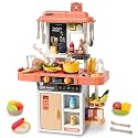 deAO Kids Kitchen Playset 50Pcs with Lights & Sounds for Girls 3-8 (Pink)