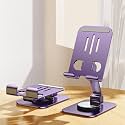 DEARART Cell Phone Stand, 360° Adjustable Phone Stand for Desk, Foldable Phone Holder Fully Carried Easily, Purple (Square Base)