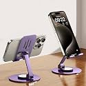 DEARART Purple Cell Phone Stand, 360° Adjustable Phone Stand for Desk, Foldable Phone Holder Fully Carried Easily, Disc Base
