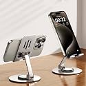 DEARART Silver Cell Phone Stand, 360° Adjustable Phone Stand for Desk, Foldable Phone Holder Fully Carried Easily, Disc Base