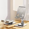 DEARART Silver Cell Phone Stand, 360° Adjustable Phone Stand for Desk, Foldable Phone Holder Fully Carried Easily, Square Base