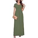 DEARCASE Maxi Dress for Women Short Sleeve Casual Summer Loose Plain Comfy Long Dresses with Pockets