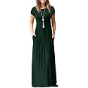 DEARCASE Maxi Dress for Women Short Sleeve Casual Summer Loose Plain Comfy Long Dresses with Pockets