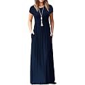 DEARCASE Maxi Dress for Women Short Sleeve Casual Summer Loose Plain Comfy Long Dresses with Pockets