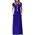 DEARCASE Maxi Dress for Women Short Sleeve Casual Summer Loose Plain Comfy Long Dresses with Pockets