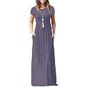 DEARCASE Maxi Dress for Women Short Sleeve Casual Summer Loose Plain Comfy Long Dresses with Pockets