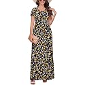 DEARCASE Maxi Dress for Women Short Sleeve Casual Summer Loose Plain Comfy Long Dresses with Pockets