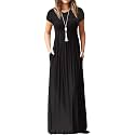 DEARCASE Maxi Dress for Women Short Sleeve Casual Summer Loose Plain Comfy Long Dresses with Pockets