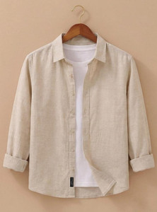 DEARISE Men Checkered Casual Cream Shirt