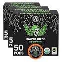 Death Wish Coffee, Power Surge Single Serve Coffee Pods, Naturally Higher Caffeinated Coffee, Certified Fair Trade and Organic (50 Count) (Pack of 3)