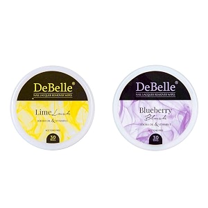 debelle nail polish remover wipes combo of 2 - lime lush amp blueberry blush acetone free enriched with jojoba oil olive oil ampvitamin e30 pads