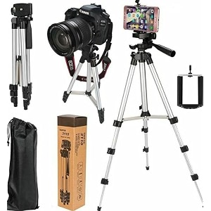 debonair 3110 aluminium lightweight tripod with mobile phone holder 3-way pan head  for all smart phones cameras ring lights panel reflectors umbrellas amp flashlights with carry bag 110 cm