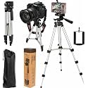 Debonair 3110 Aluminium Lightweight Tripod with Mobile Phone Holder, 3-Way Pan Head | for All Smart Phones, Cameras, Ring Lights, Panel Reflectors, Umbrellas & Flashlights with Carry Bag, 110 cm