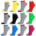 Debra Weitzner Womens Runner Ankle Socks - Low-Cut Colorful Socks (Size 9-11 and 10-13) 12 Pairs