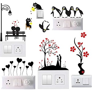switch board sticker switch stickers wall stickers light switch stiker multi design - pack of 2 12 stickers