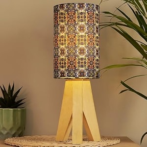 decazone elegant design small boho table lamp 3 legs wood base rustic bedside table desk lamp with symmetrical design linen shade