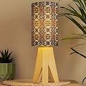 Decazone Elegant Design Small Boho Table Lamp 3 Legs Wood Base Rustic Bedside Table Desk Lamp with Symmetrical Design Linen Shade