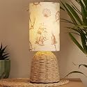 Decazone Elegant Design Small Boho Table Lamp Rustic Paper Rope Rattan Wicker Look Standard Bedside Table Desk Lamp with Pirate Linen Shade