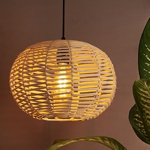 decazone rattan hanging lights boho lamp ceiling lightpendant light handwoven - 1 piece 15d x 22h beigebulb not included