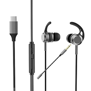 decdeal ak-p10 type-c in-ear gamer headphones dual microphone bass metal wired gaming earphones with mic in-ear headset