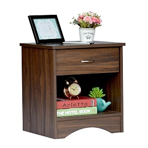 deckup bei engineered wood bed side table and end table with storage and drawer walnut matte finish