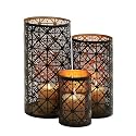 Deco 79 Metal Geometric Indoor Outdoor Candle Lantern Decorative Lantern Candle Holder, Set of 3 Lantern 12", 10", 6"H, Dark Brown