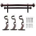 Deco Window Iron 1 Inch Double Curtain Rod For Windows Adjustable 36" To 66" Brown Oil Rubbed With Endcap Disc Finials &amp; Bracket Set